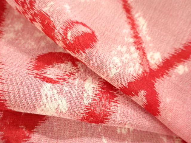  アンティーク　分銅菱に萩模様織り出し夏銘仙着物